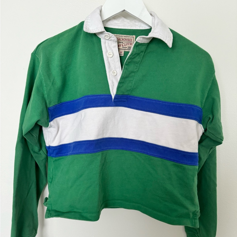 Abercrombie & Fitch Green and Blue Rugby Shirt